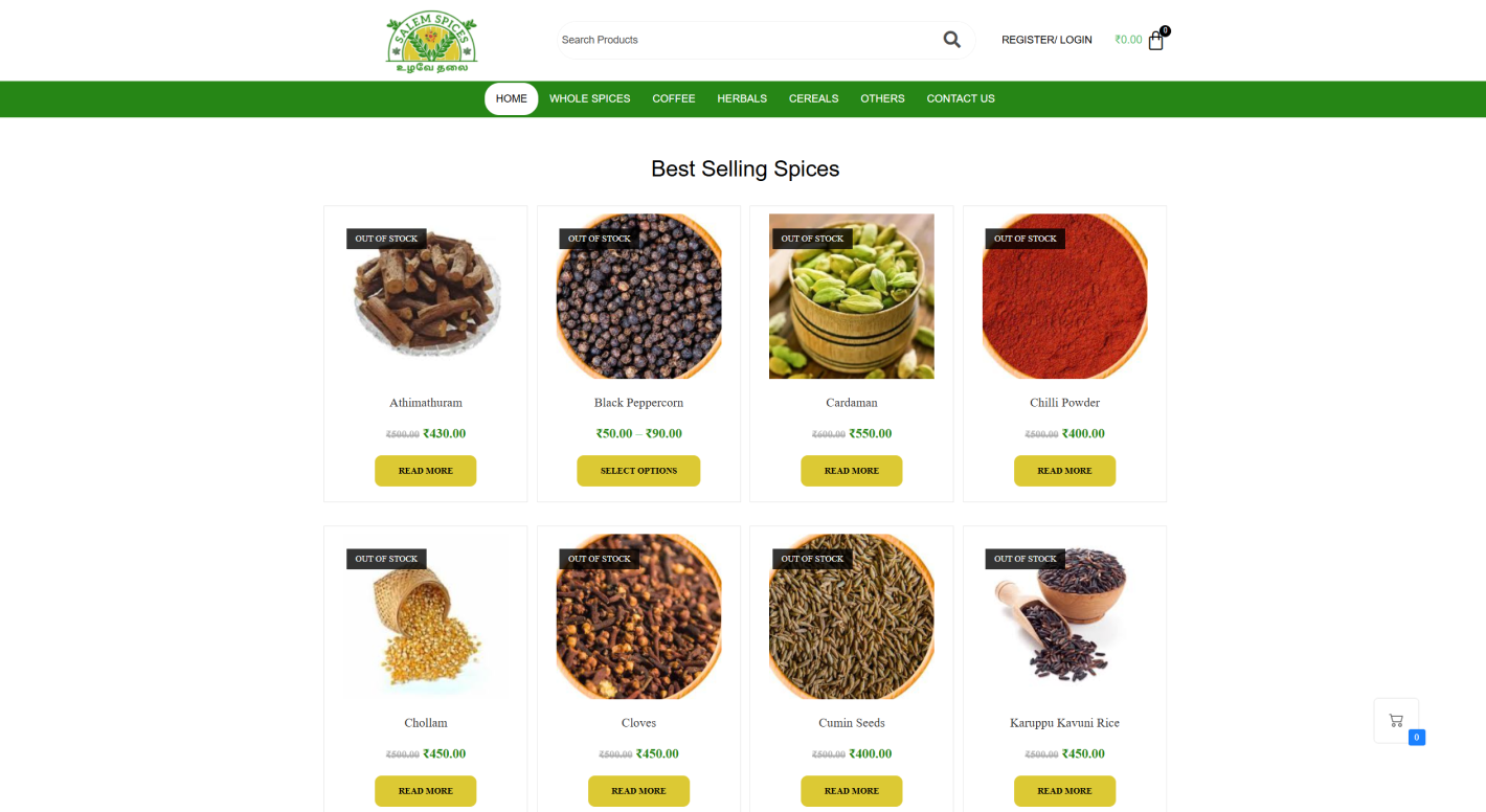 Salem Spices website screenshot